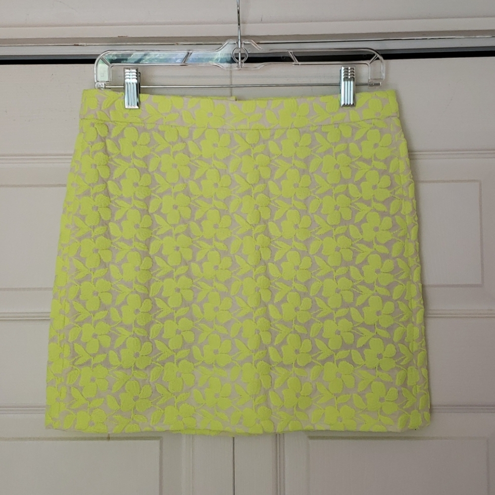 J Crew neon yellow embroidered skirt Size 2